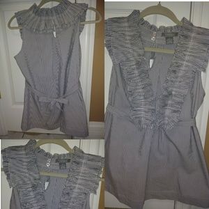 Gracia Pinstripe Ruffle Shirt